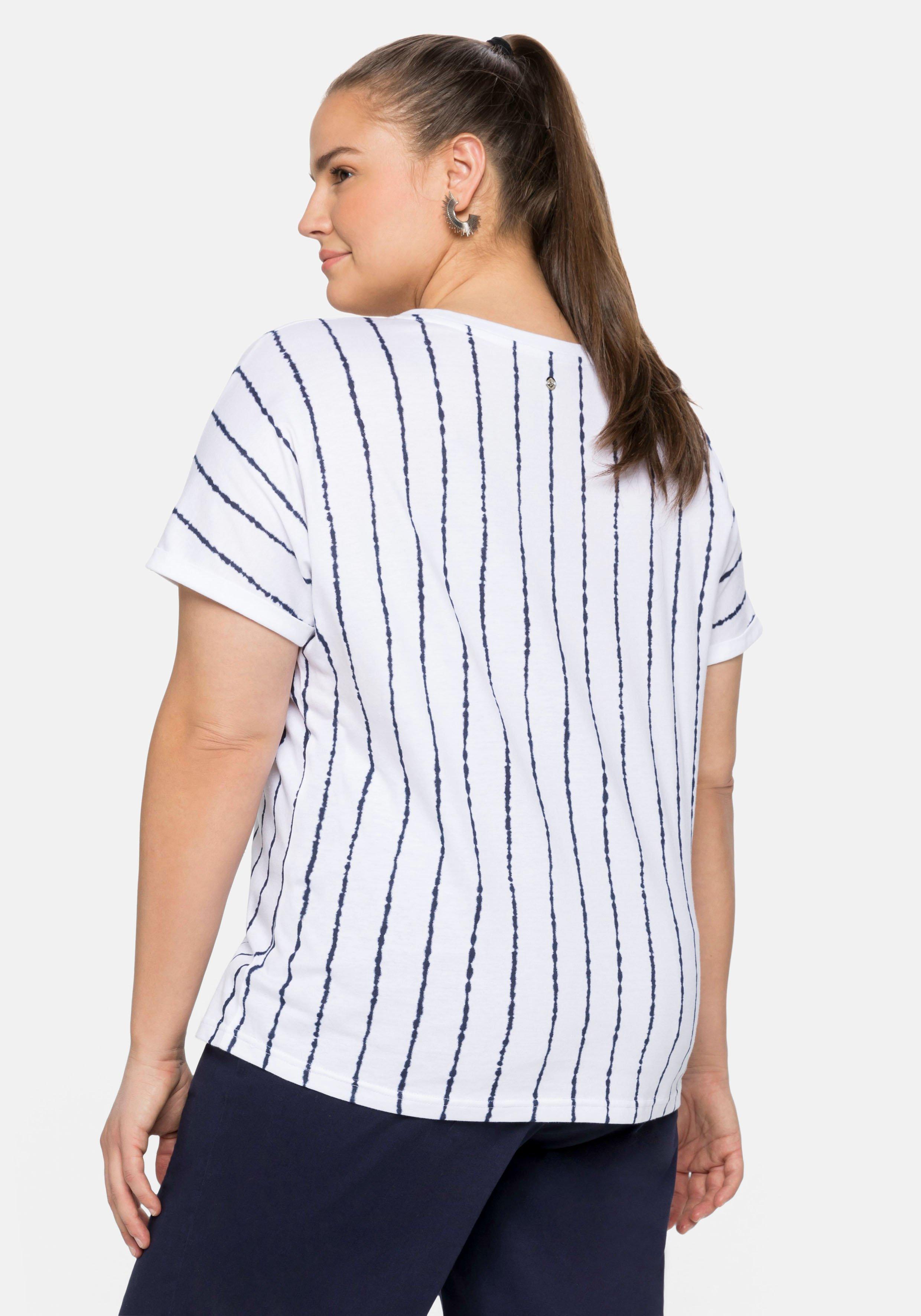 Shirt mit Streifen in Batik-Optik und Ärmelaufschlag