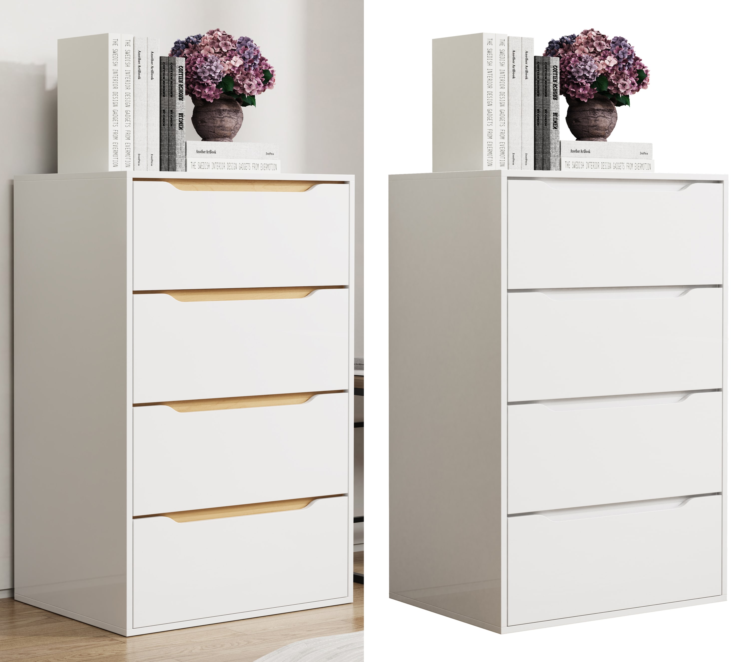 VCM Holz Kommode Sideboard Nachttisch Schrank 4 Schubladen Malira XL