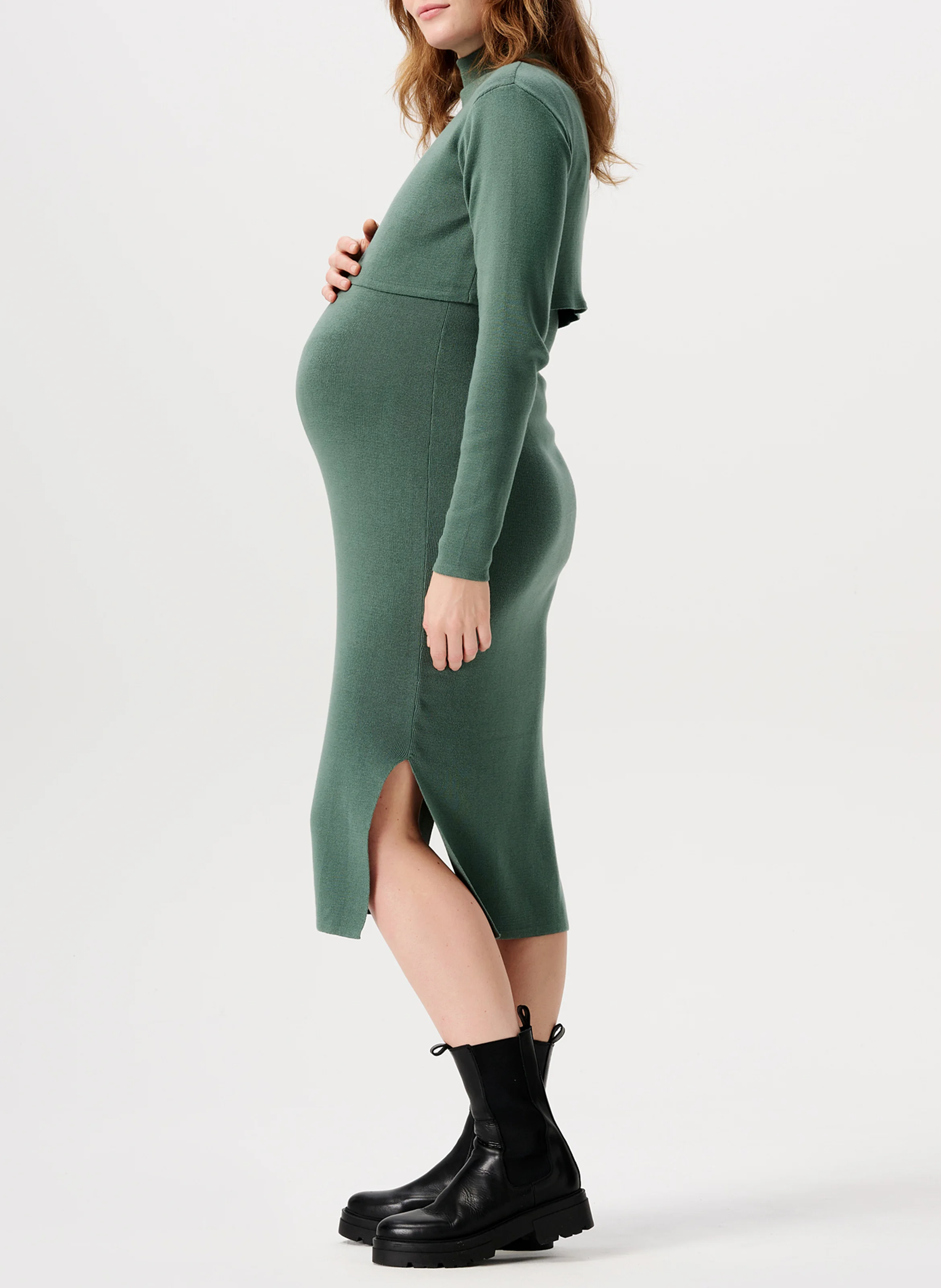 FOUMBOT - Robe col montant de grossesse en coton mélangé| Vert