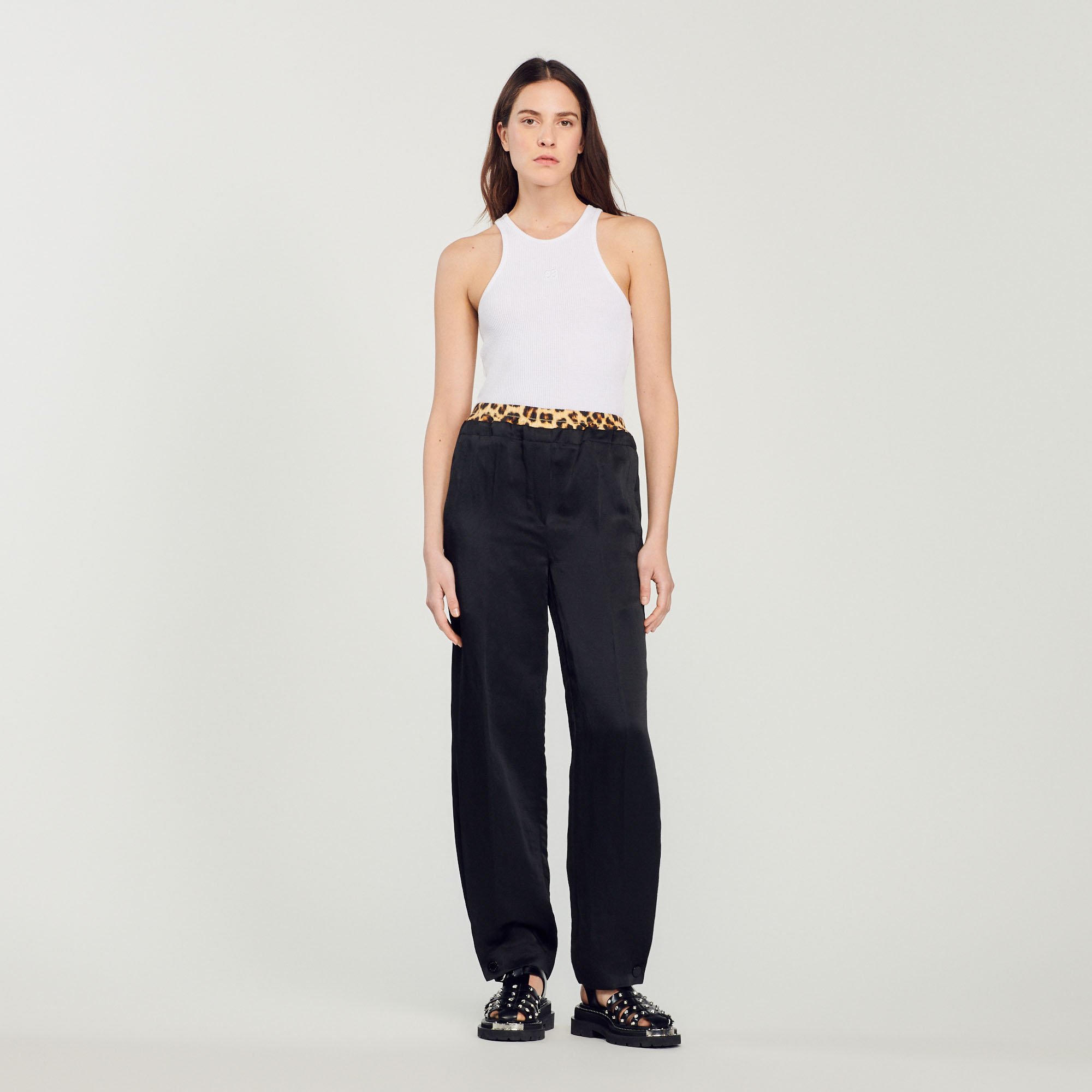 Pantalon á double ceinture leopard