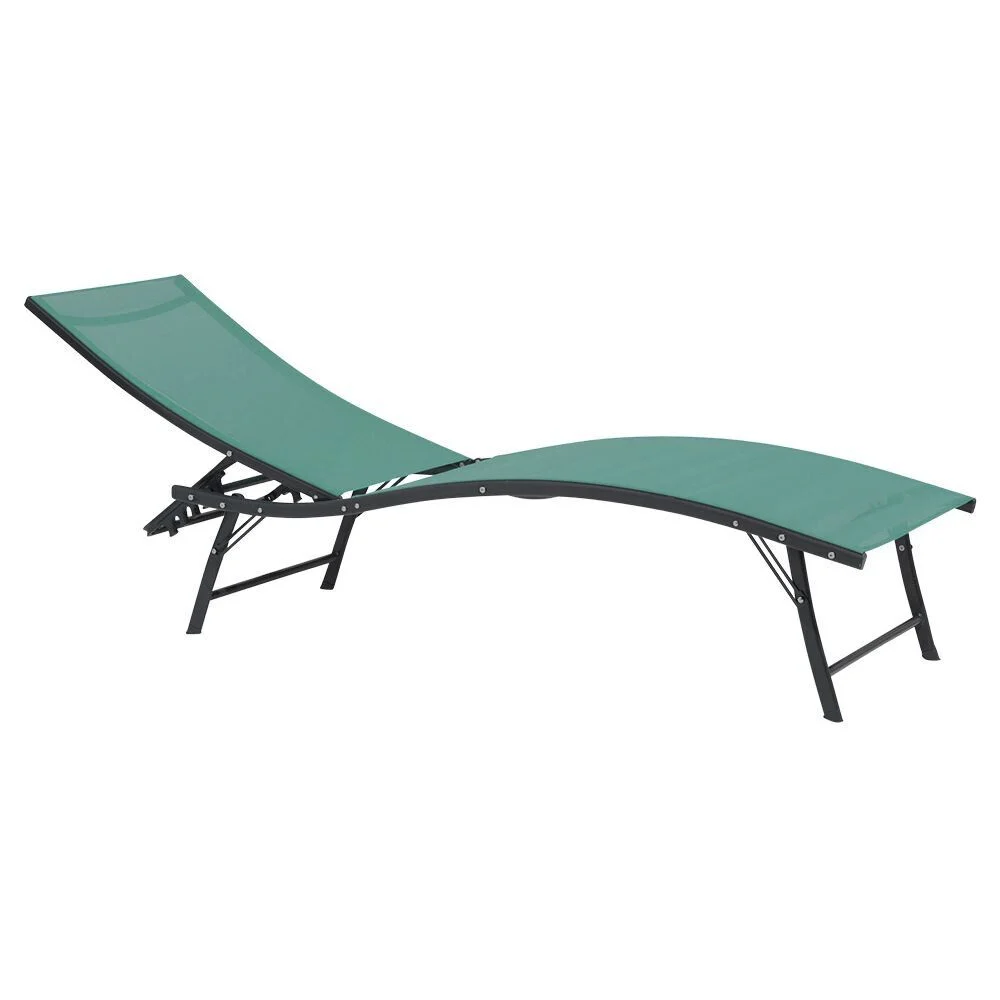 Transat bain de soleil Bahia 5 positions textilène bleu 182x55xH36-92cm