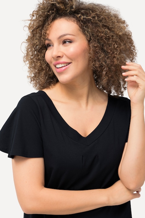 Jersey-Midikleid, A-Linie, V-Ausschnitt, Cup-Ärmel
