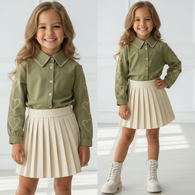Pleated School Skirt - beige