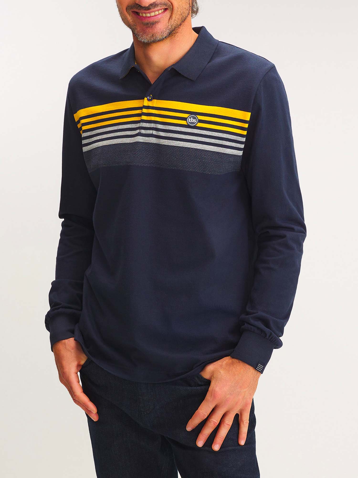 Polo Homme Rayures Poitrine Marine