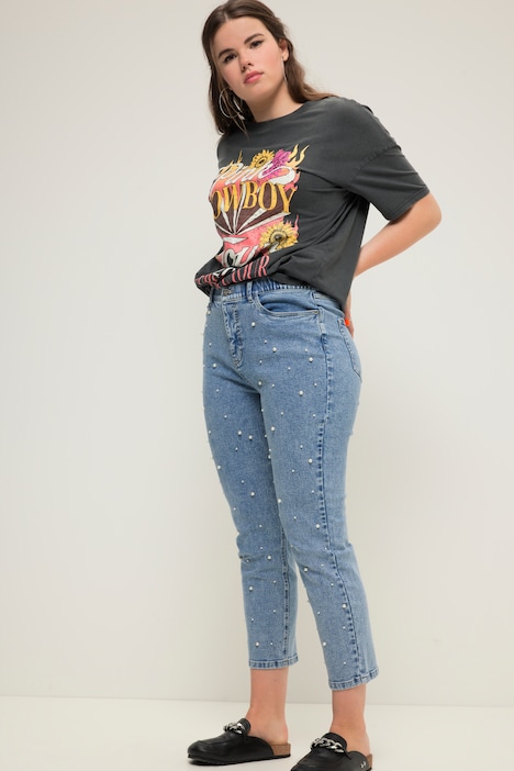 Mom-Jeans, Zierperlen, 5-Pocket