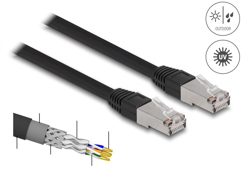 Delock Patchkabel Outdoor Cat 6A, S/FTP, 1 m, Schwarz Delock RJ45 Netzwerkkabel Cat.6A S/FTP PE Outdoor 1 m schwarz