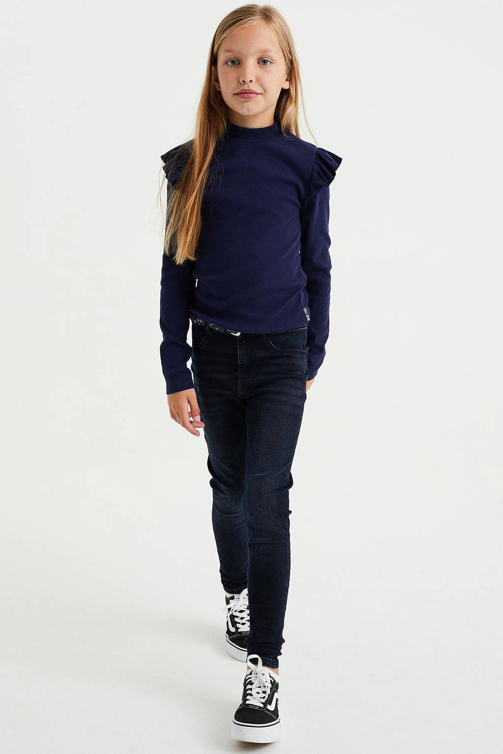 WE Fashion longsleeve met ruches blauw
