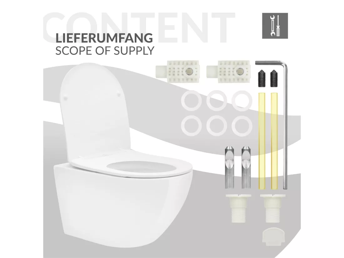 Toilette suspendu sans rebord nano-revêtement blanc Soft Close de salle de bain