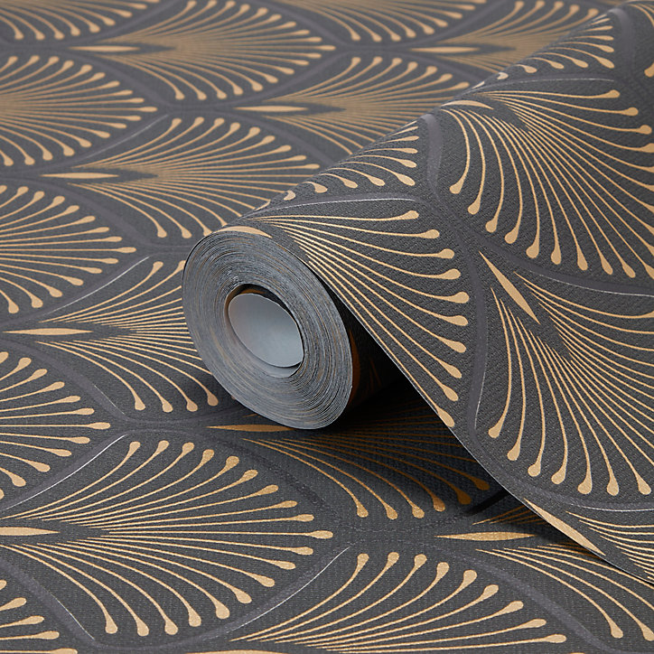 Papier peint vinyl sur intissé echium noir et or