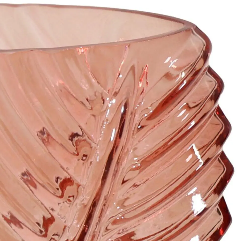 Mega Collections vaas Leafy - roze - blader relief - 14 x 25 cm