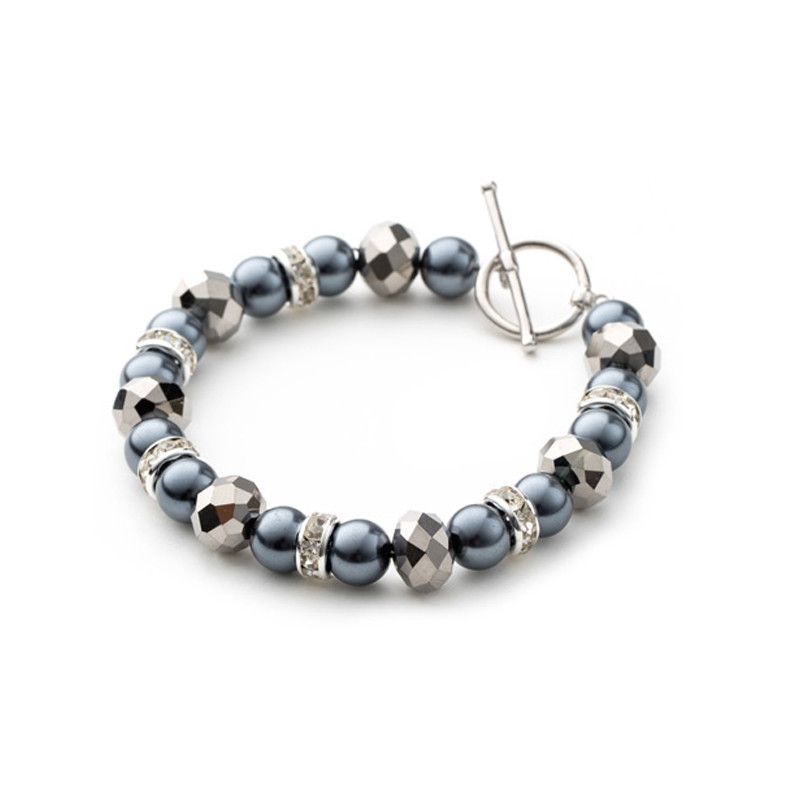 Bracelet 1 Rang en Perles Argent, Cristal et Plaqué Rhodium