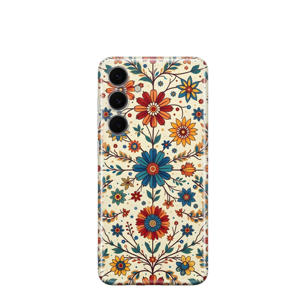 Samsung Galaxy S24 FE Gummi Hülle Majolika-Farbenfreude - Blau / Gelb / Rot