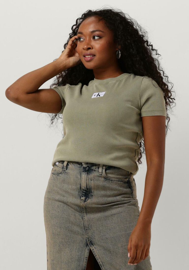 CALVIN KLEIN groene calvin klein t-shirt label washed rib slim tee
