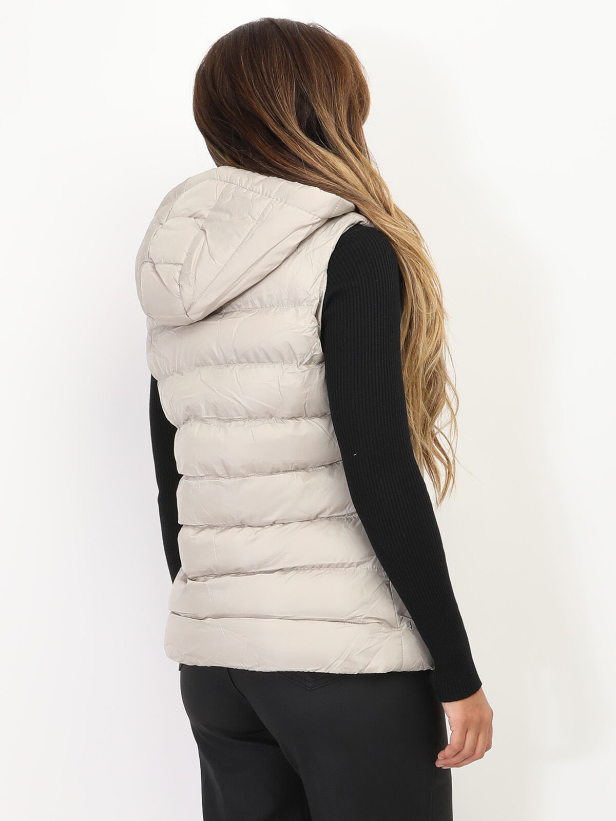 Doudoune sans manches à capuche- Beige