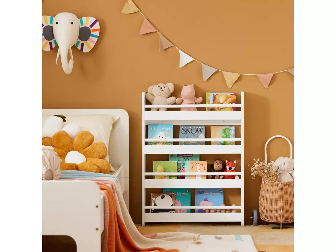 Bibliothèque Murale Étagère à Livres Enfants Étagère de Rangement avec 4 Étages, KMB08-K-W