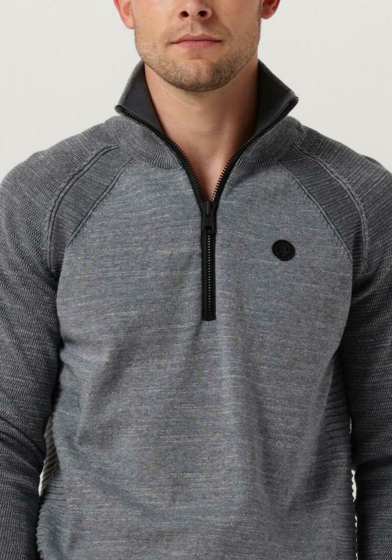 CAST IRON donkerblauwe cast iron trui half zip collar cotton heather plated half zip