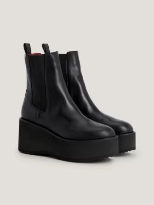 Botas Chelsea de cano curto com salto plataforma em couro
