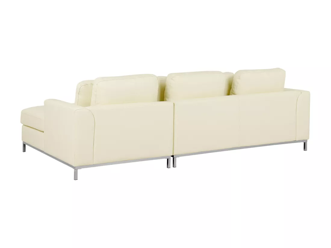Canapé Angle à droite en Cuir Véritable Beige Dossier Matelassé Housses Amovibles Oslo