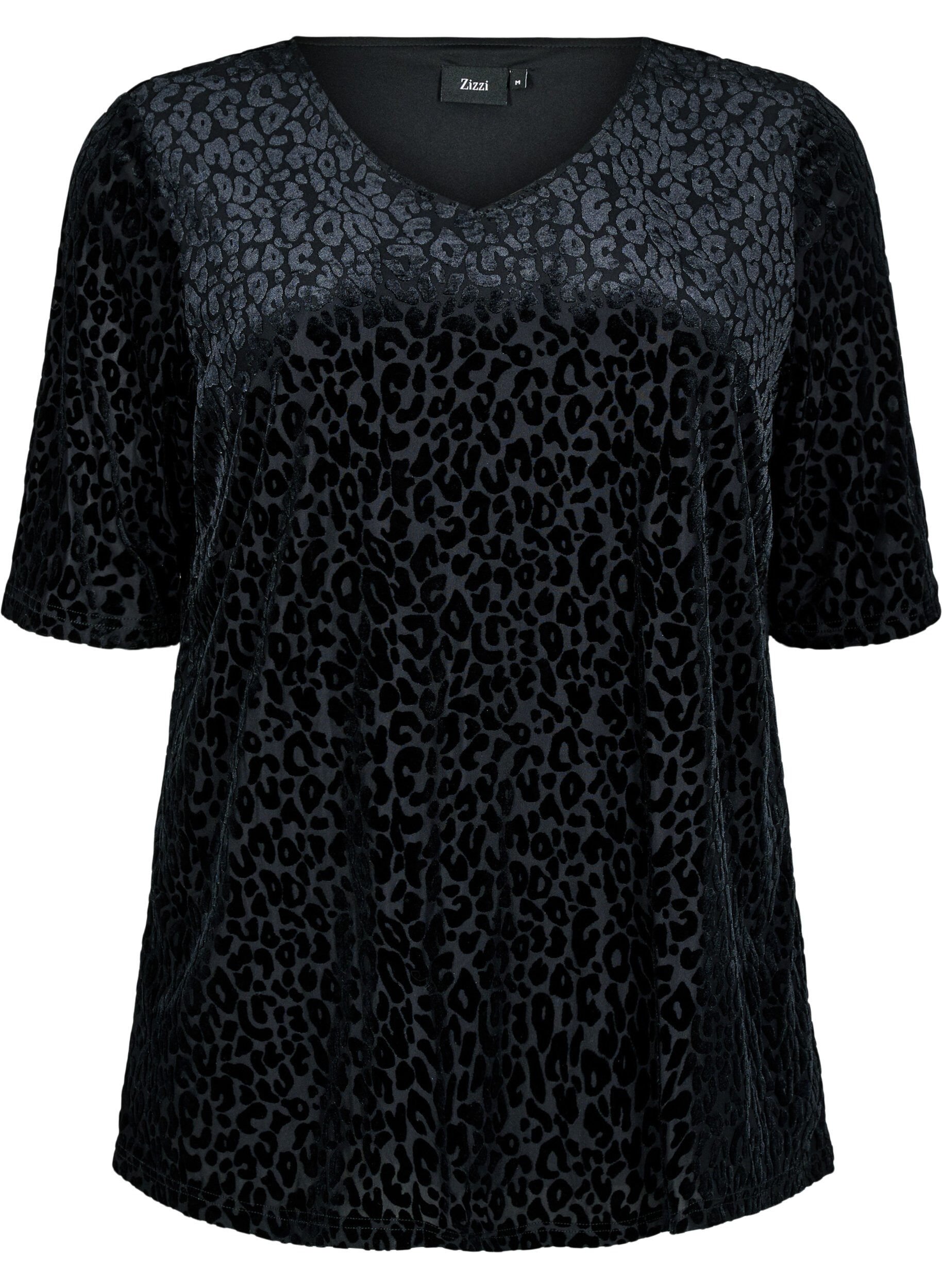 Bluse med korte ærmer og leopardmønster