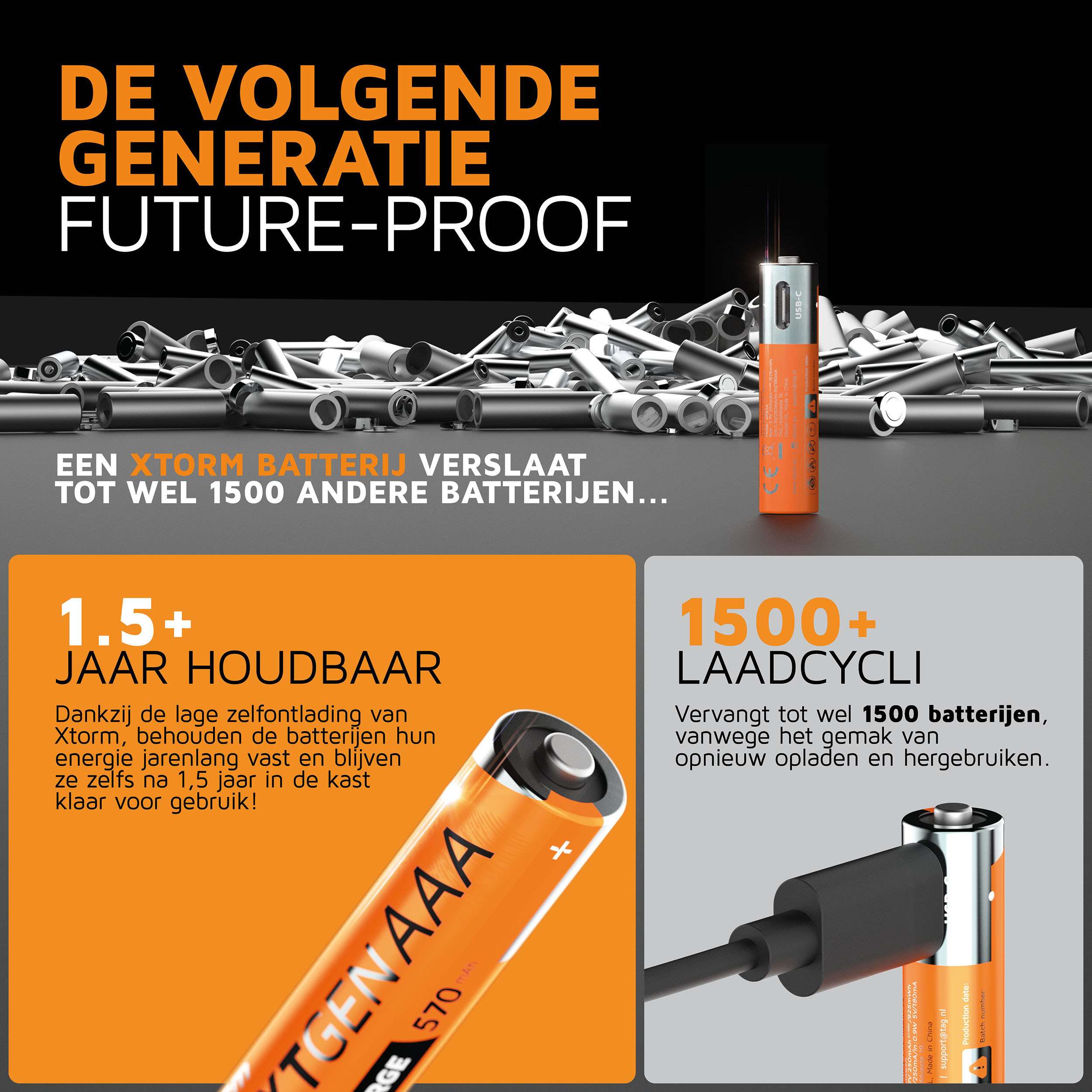Xtorm NextGen USB-C Rechargeable AAA Batterijen - Set van 4