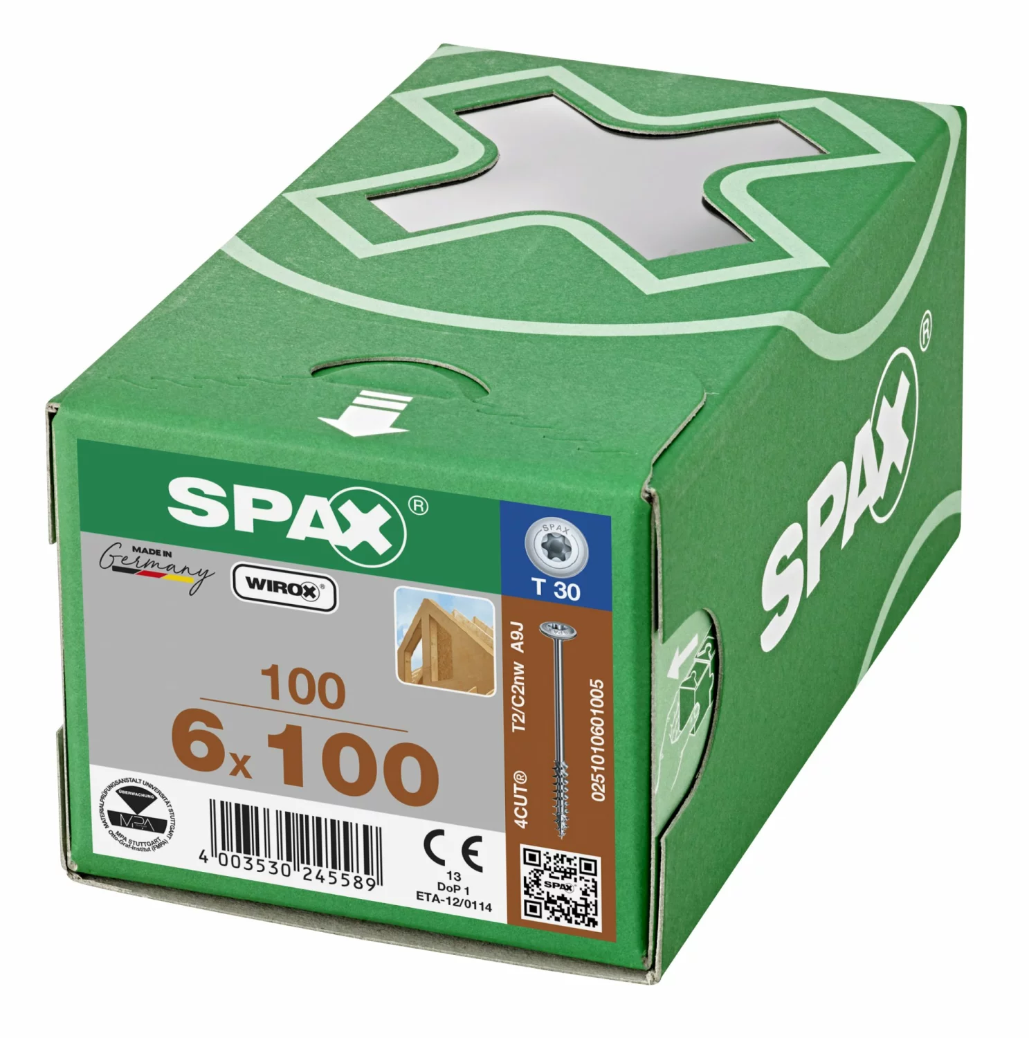 SPAX 251010601005 Hi-Force schroef, Discuskop, 6 x 100, Deeldraad, T-STAR plus TX30 - WIROX - 100 stuks