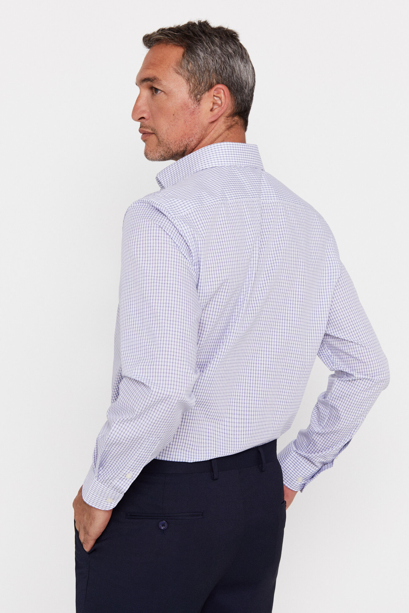 Camisa social xadrez de fácil passar, modelagem clássica - Azul