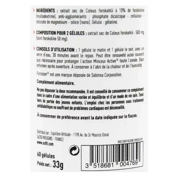 Eafit Pure Forskolin Global Slimming Silhouette 60 cápsulas