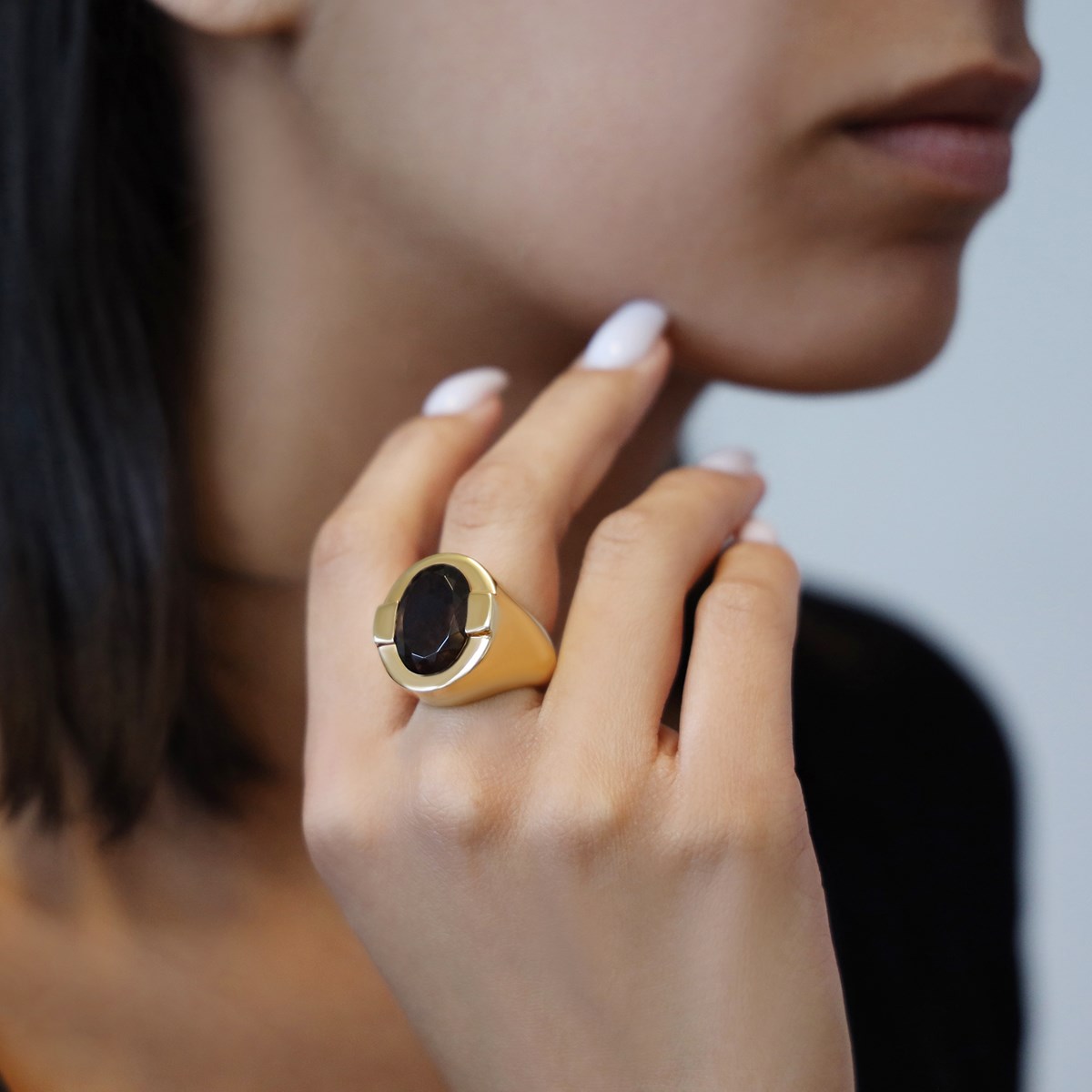 Bague Diane Argent  Doré Pierre Onyx Noir