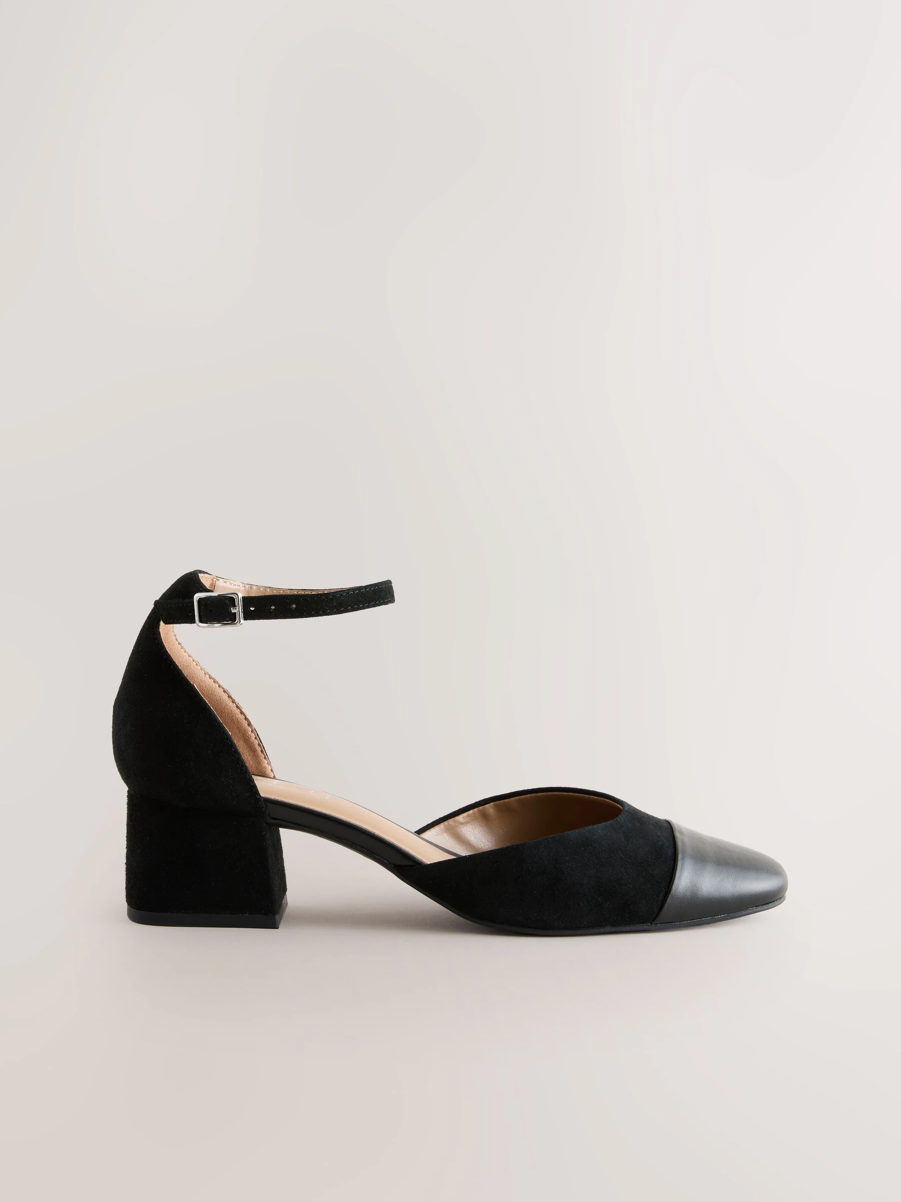 Zwart suède - Premium Suede Toe Cap Block Heels