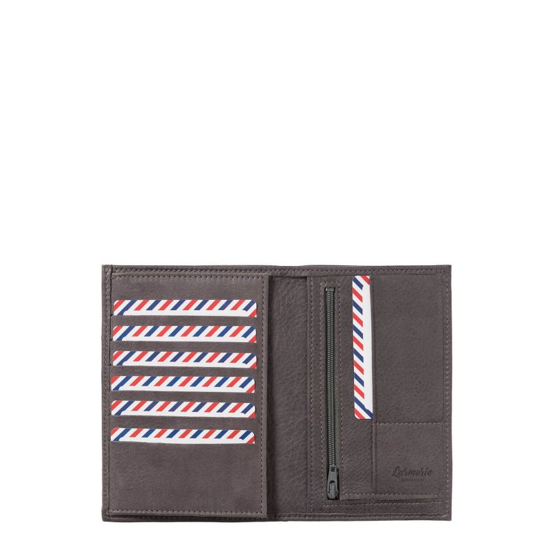 Portefeuille 2 volets Gustave en cuir Nubuck Nuage Gris