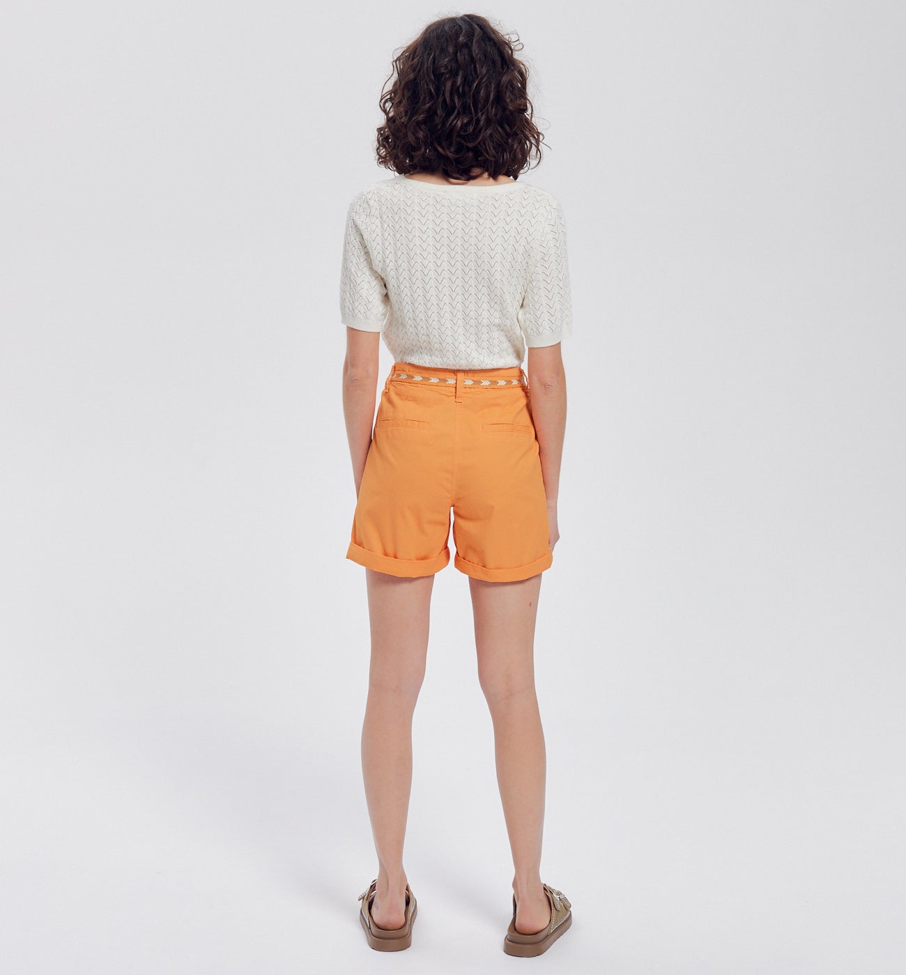 Short en toile + ceinture - Orange