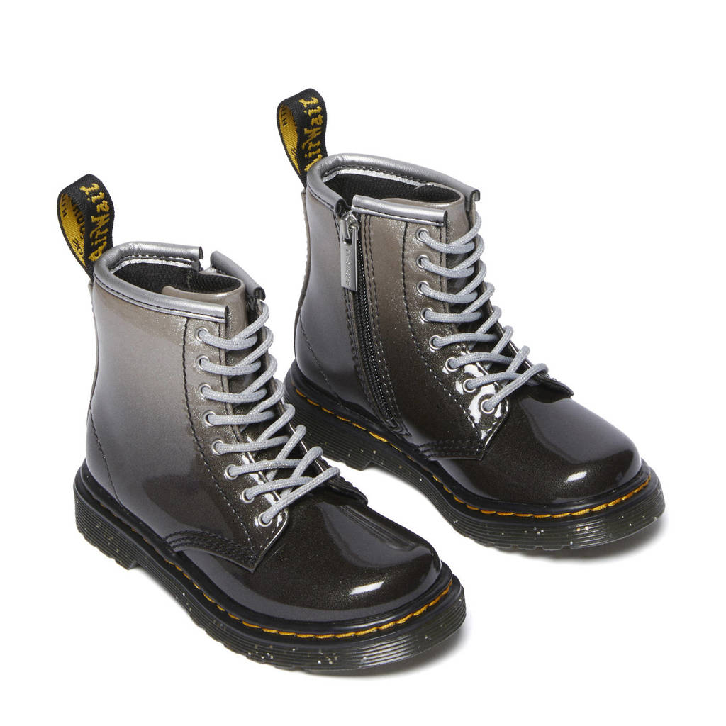 Dr. Martens 1460 Glitter T Peuter lak veterboots zwart/zilver
