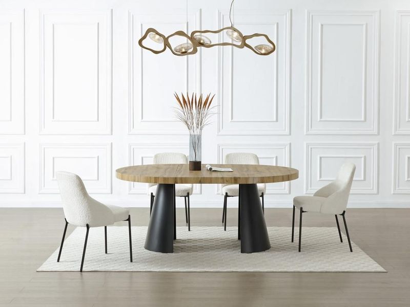 JARELIA - Uitschuifbare Eettafel - Licht Naturel - MDF en Zwart Metaal - 4 tot 12 Plaatsen
