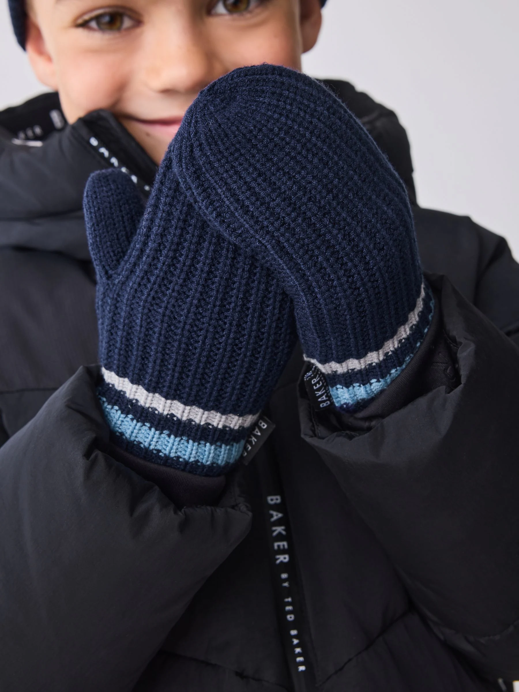 Marineblauw - Baker by Ted Baker Boys Pom Beanie and Mittens Set