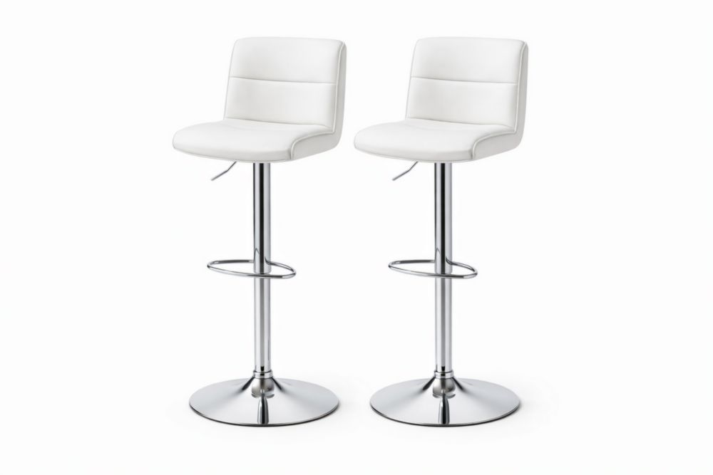 2er Set Barhocker Kunstleder Weiß Stahl verchromt