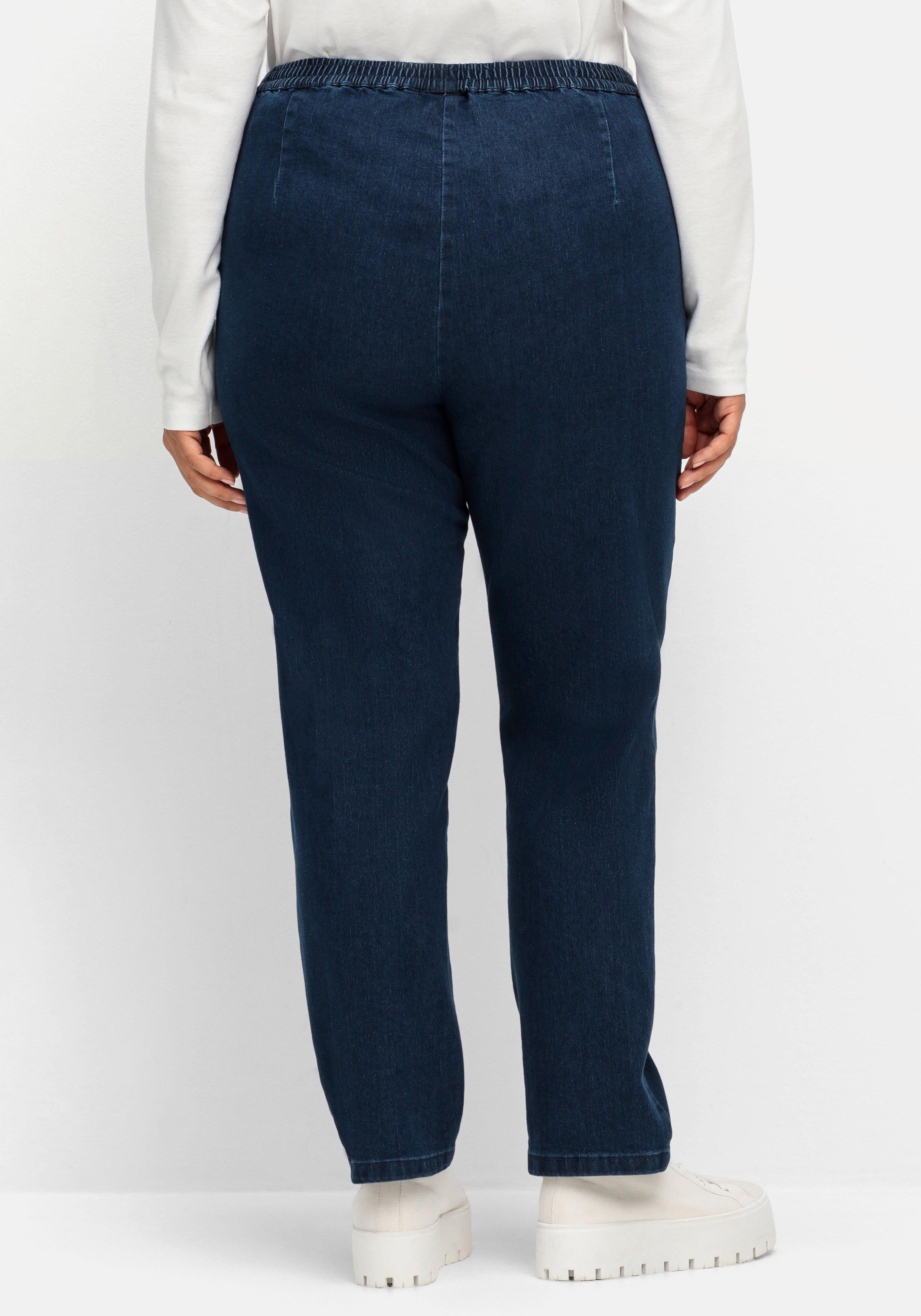 Gerade Jeans mit Smokbund und Used-Effekten