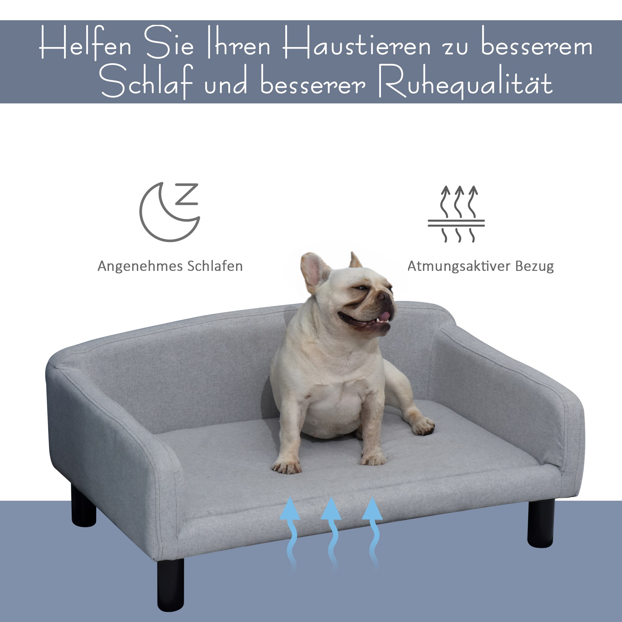PawHut Hundesofa mit kuschligem Stoffbezug hellgrau 82 x 54 x 36 cm (BxTxH)