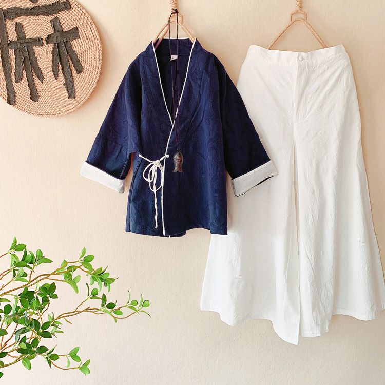 CosmoCorner - Traditionele Chinese wikkeltop met lange mouwen / Wijde broek