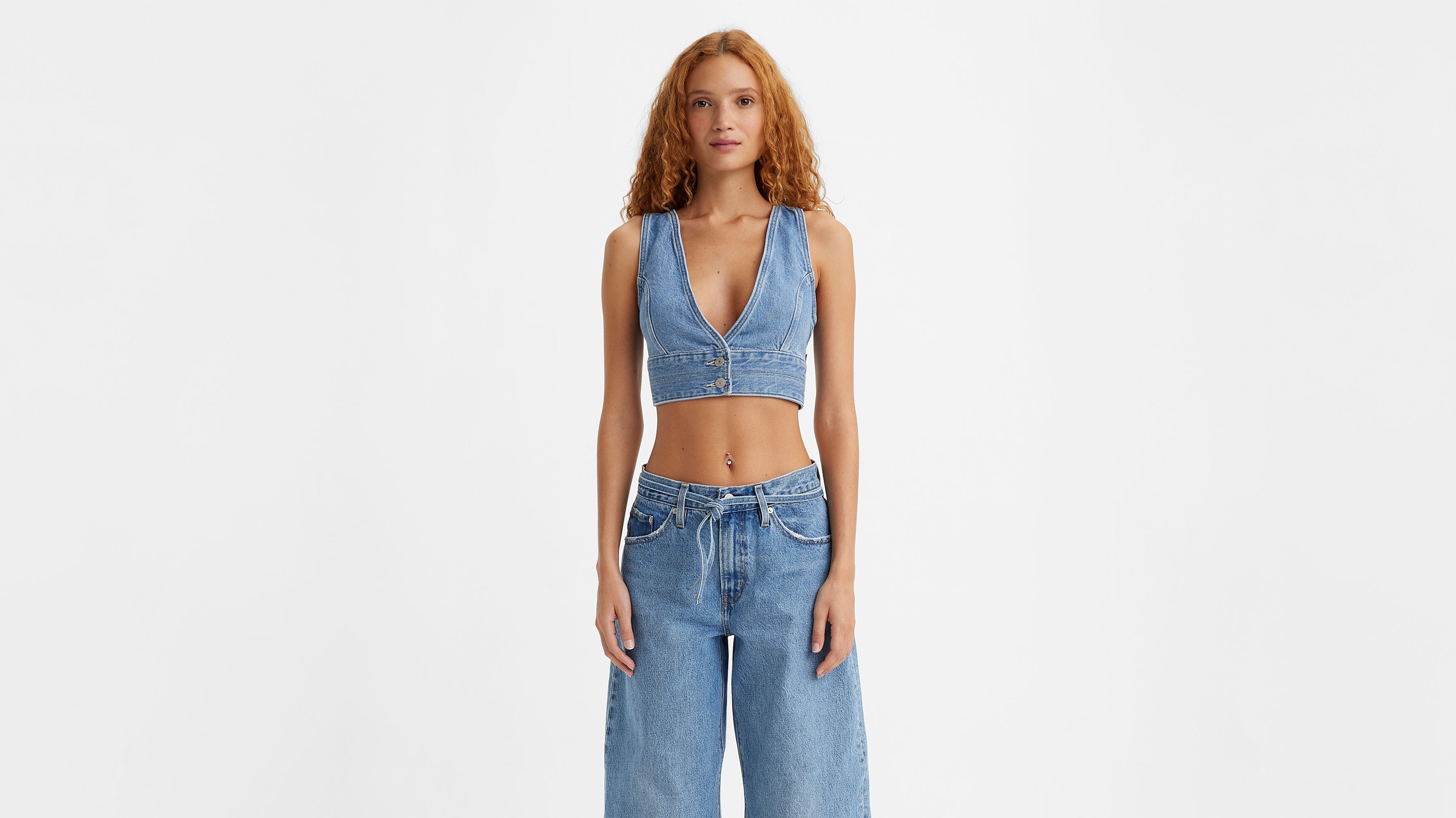 Crop top denim Raine - Indigo Stonewash - Bleu