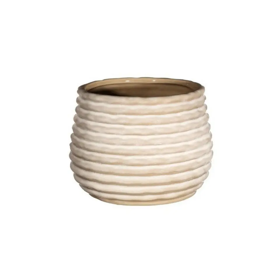 Ideas4seasons Plantenpot ribbel - creme wit - D16 x H13 cm