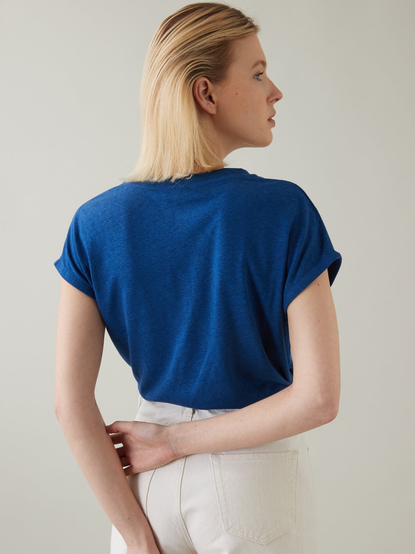T-shirt col V femme viscose et lin