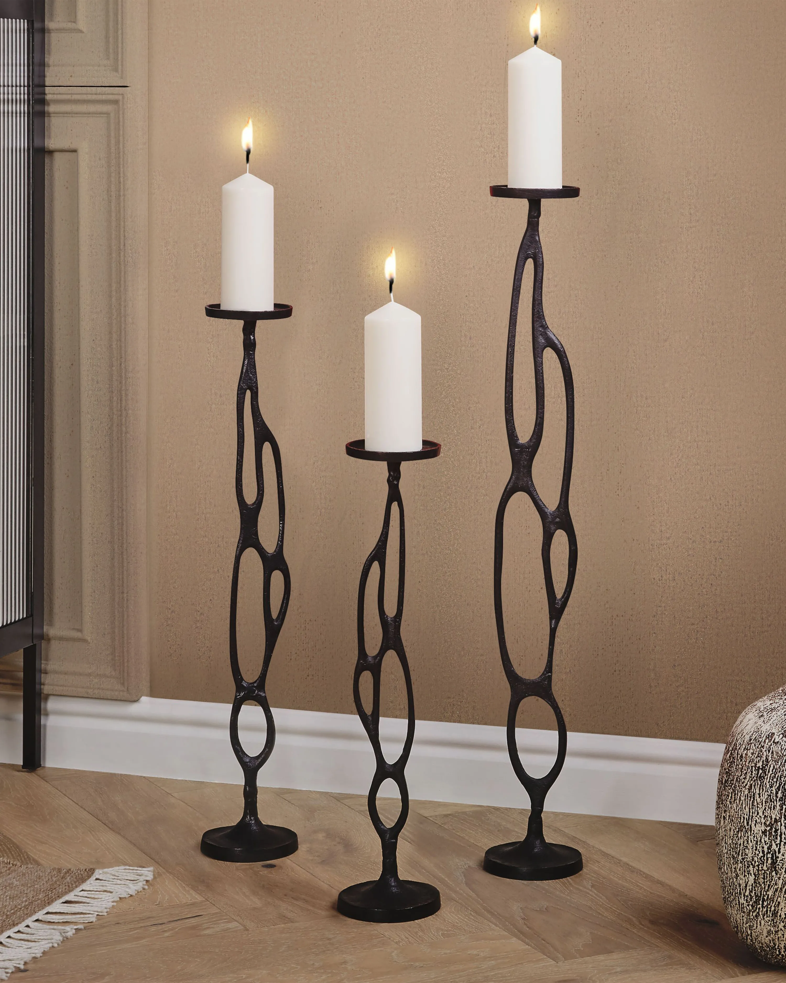 Set van 3 kaarshouders BUNI Metaal 54/68/84 cm Zwart