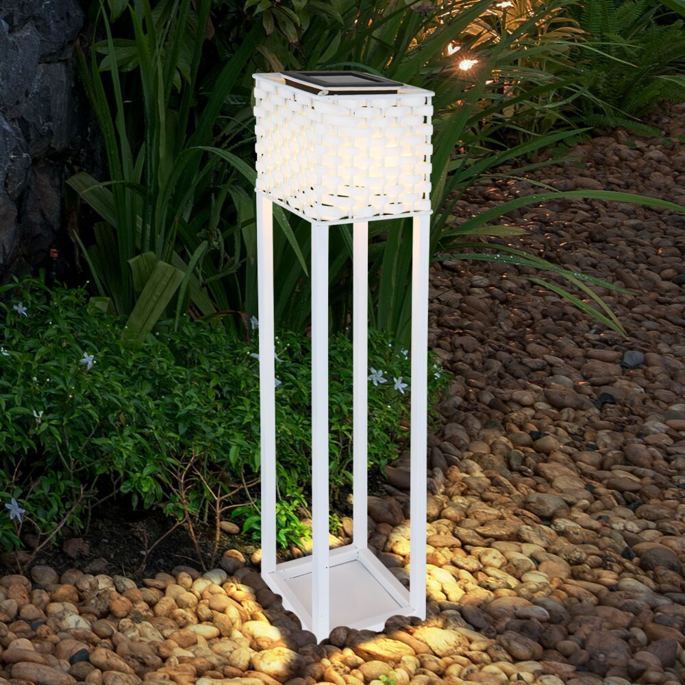 LED Solarleuchte, Rattan, Bodenplatte, Erdspitz, weiß