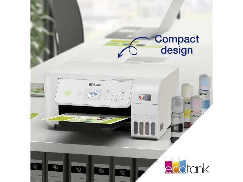 Epson EcoTank ET-2876 - Multifunktionsprinter - farve - blækprinter - ITS - A4 (medie) - op til 10 spm (udskriver) - 100 ark - Wi-Fi, USB - hvid