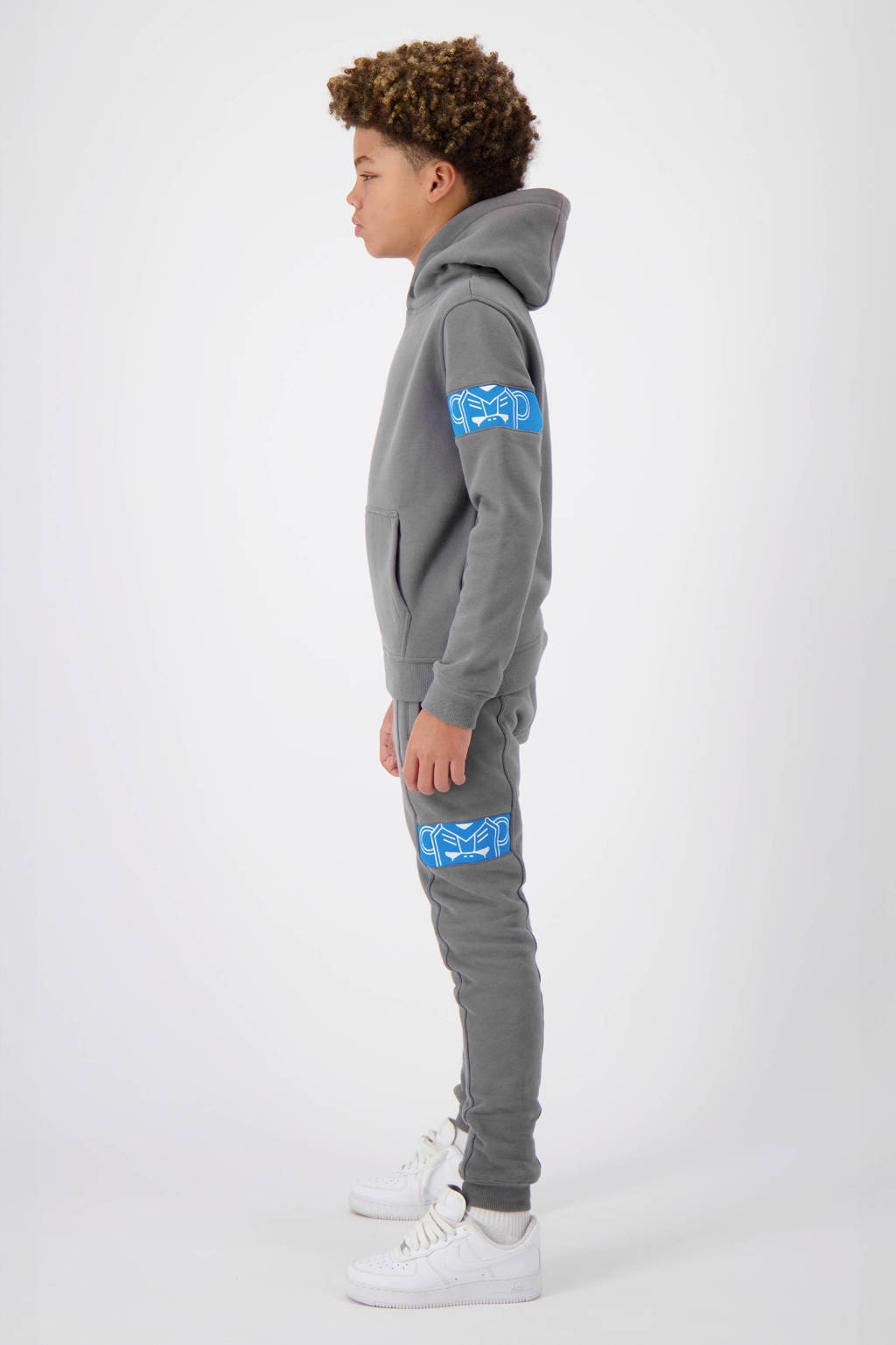BLACK BANANAS regular fit broek JR. COMMANDER SWEATPANTS met zijstreep en borduursels grijs/blauw