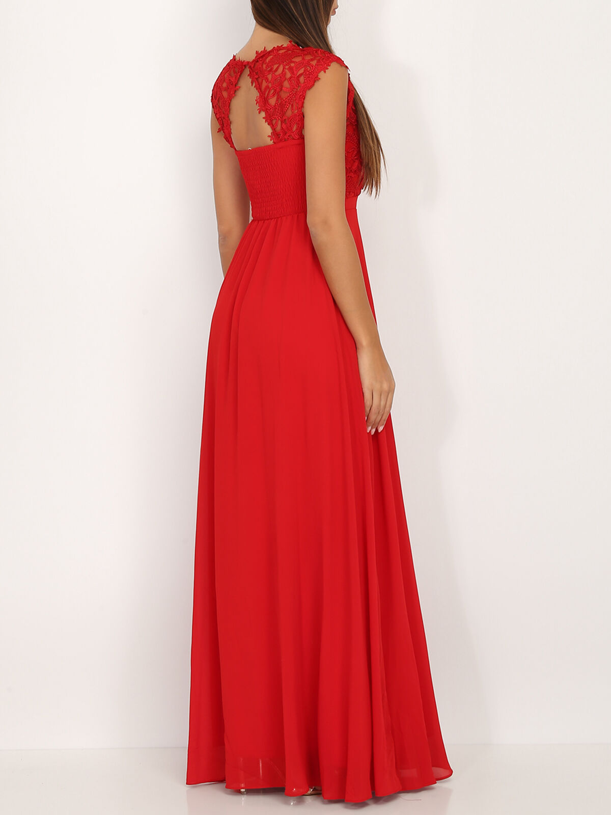 Robe longue à dentelle- Rouge