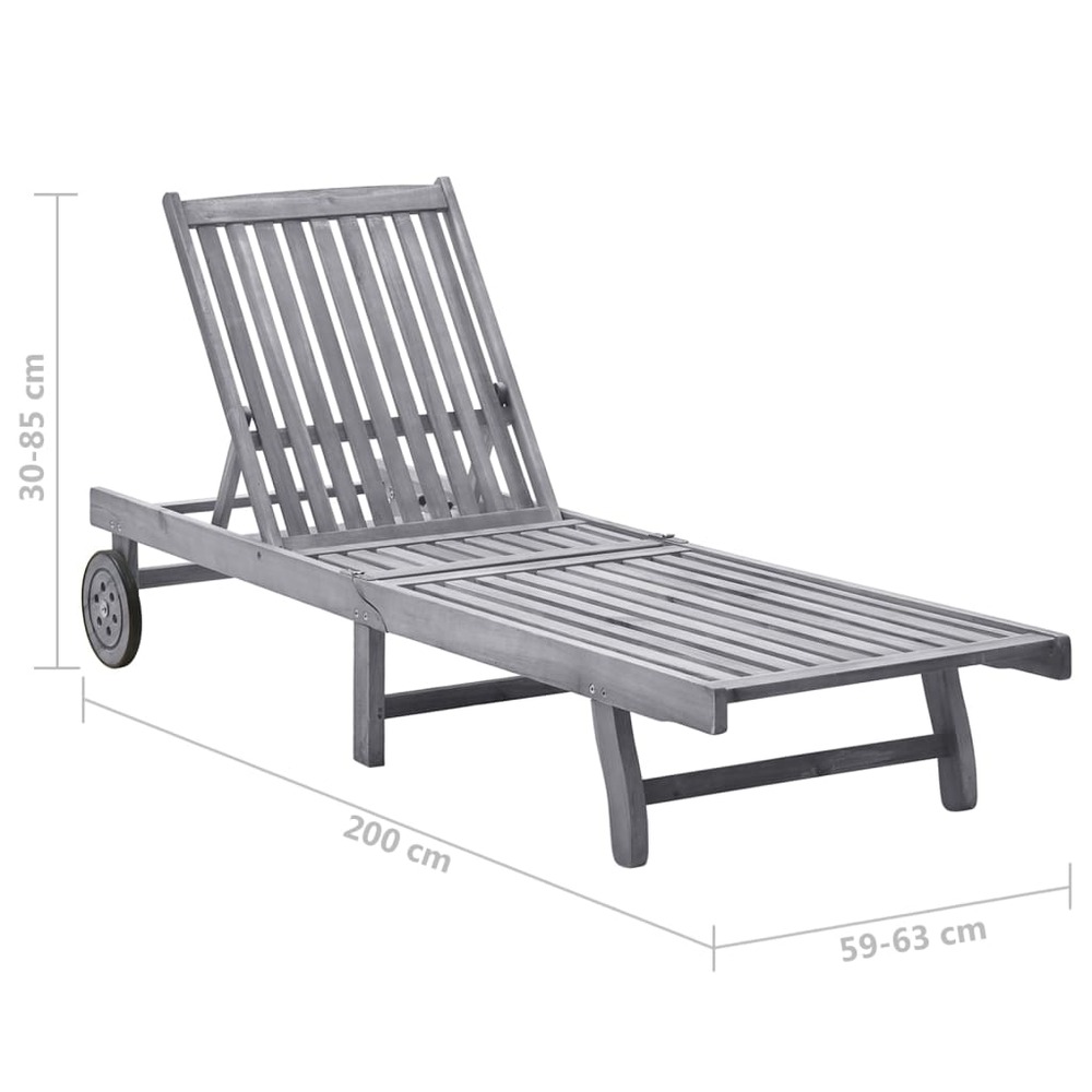 Transat chaise longue bain de soleil lit de jardin terrasse meuble d'extérieur avec coussin bois d'acacia solide gris 02_0012