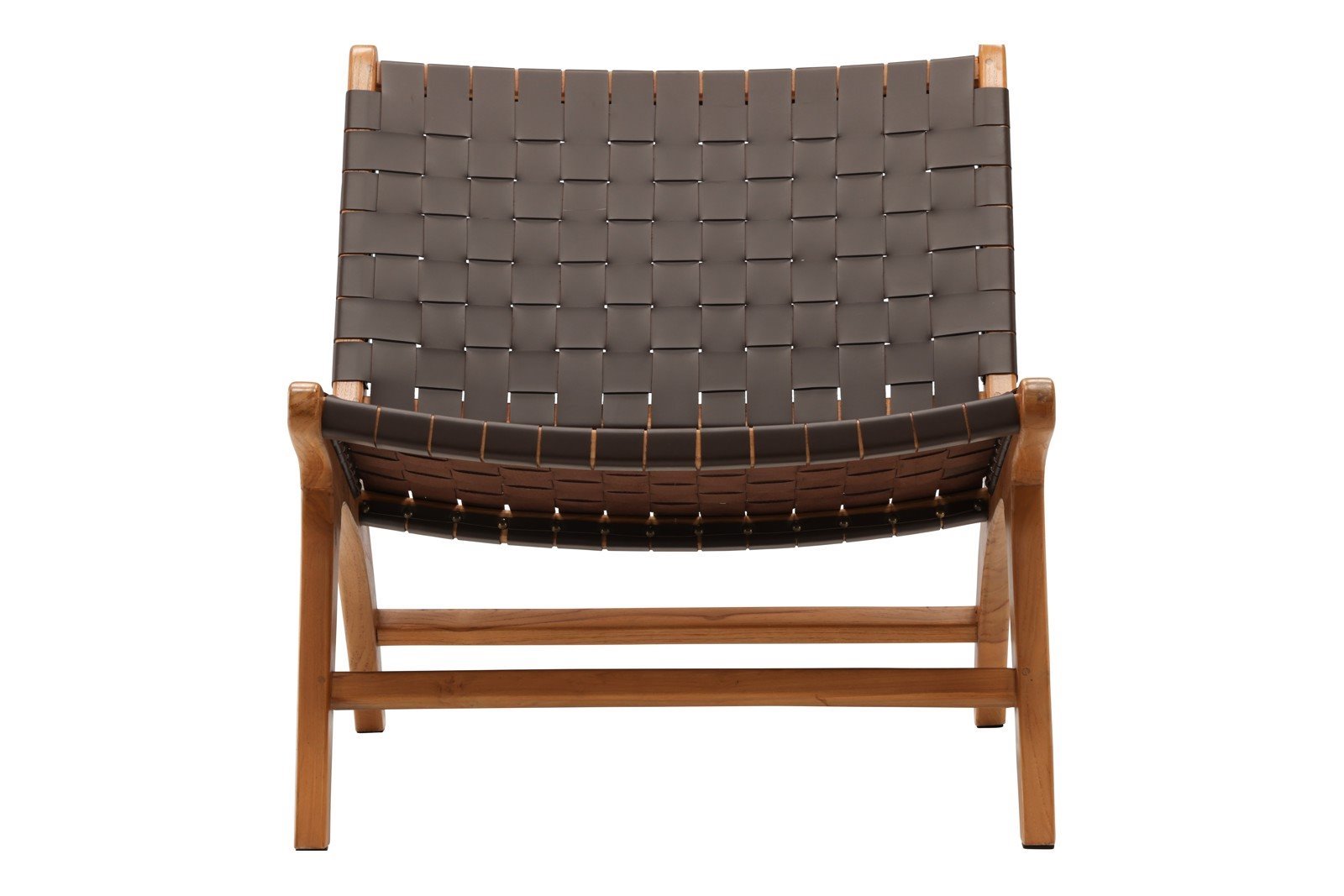 Rike stol Brun PU skinn, ben og ramme i teak\n