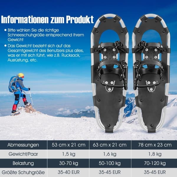 21'' snøsko 4-i-1 terrengsnøstøvler for voksne tenåringer og barn sølv