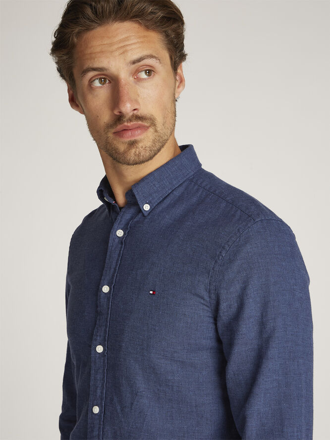 Tommy Hilfiger BRUSHED LINEN SOLID SF SHIRT Night sky